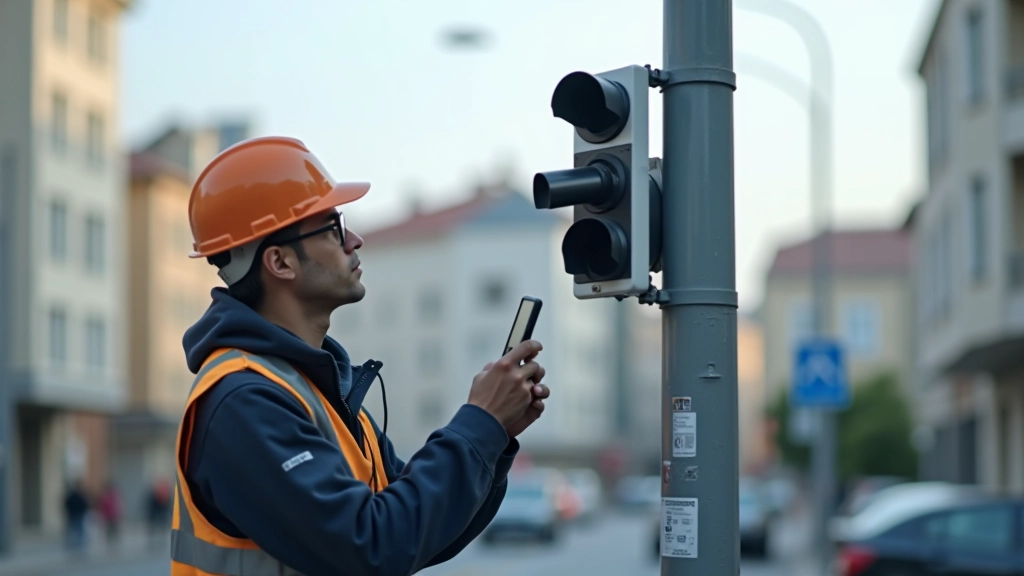 İstanbul'da trafik sensörü kurulumu, teknisyen yüksek direğe çıkıyor