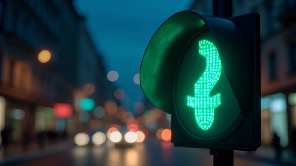 Gece vakti, İzmir'de akıllı trafik işığı sisteminin yeşil ışığını gösteren caddesi