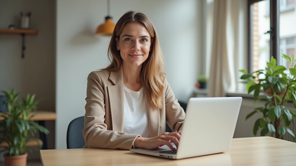 Bir kadın, evinde dizüstü bilgisayar kullanarak e-Devlet hizmetlerine erişiyor